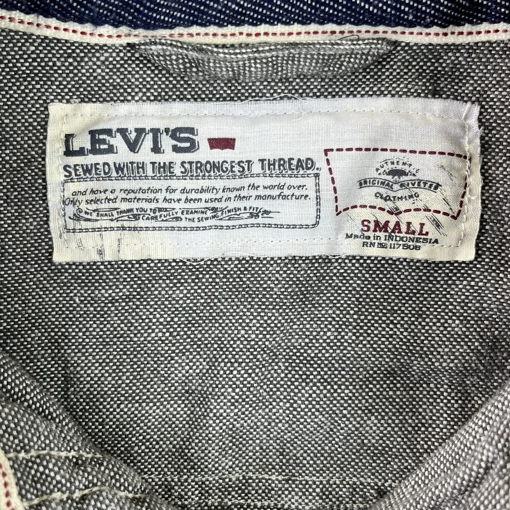 Levis Western Shirt Mens Small Gray Linen Blend Pearl‎ Snap Long Sleeve 3LDLW060
